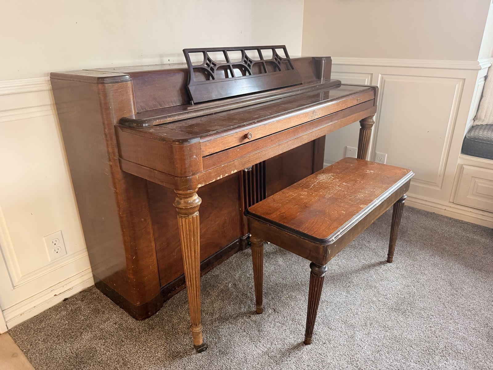 FREE Vintage Upright Piano with Bench - Wood Finish