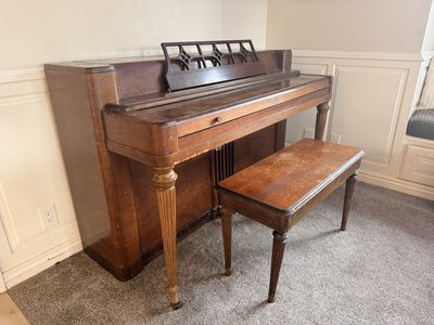 FREE Vintage Upright Piano with Bench - Wood Finish