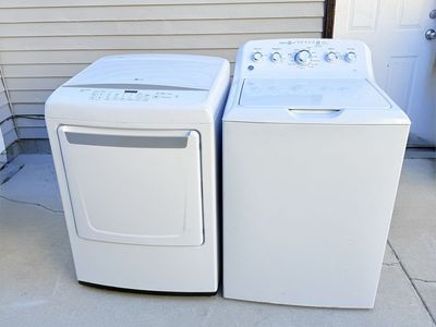 LG HydroShield Dryer & GE Top Load Washer Set - White