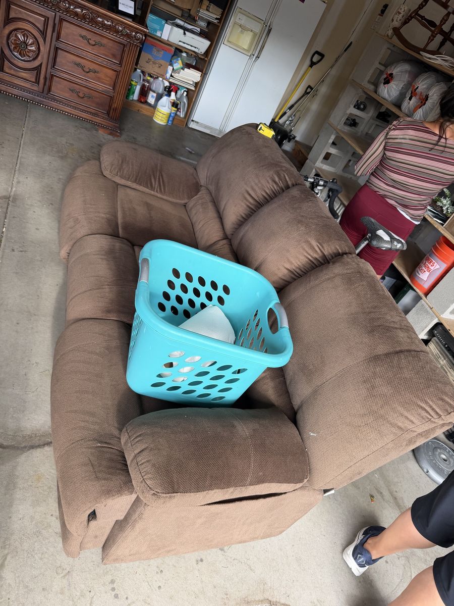 Used Brown Fabric Reclining Sectional Sofa with Cupholders