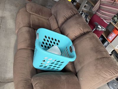 Used Brown Fabric Reclining Sectional Sofa with Cupholders