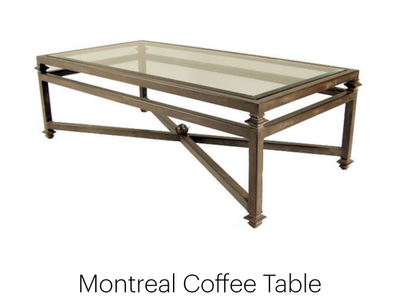 Beautiful, mid-century modern Kreiss Luxury Furniture iron coffee table with glass top