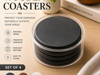 Wood Coasters Set of 4 – Thick & Non Slip