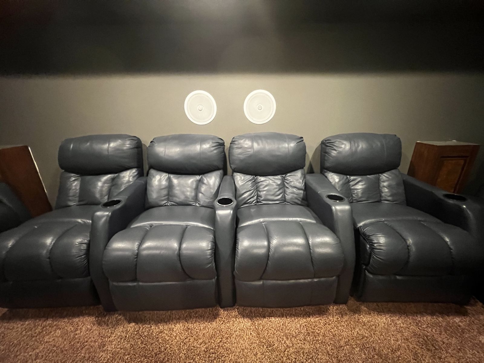 7 Navy Blue Leather Reclining Theater Chairs w/ Cupholders - Excellent Condition