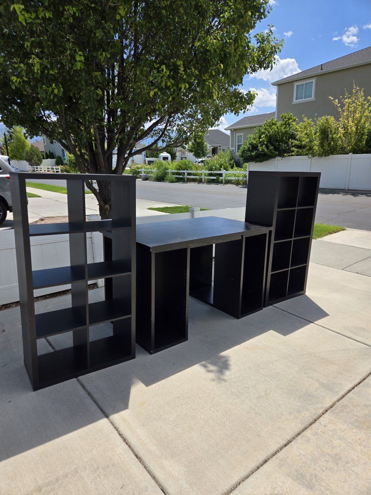 Black Cube Storage Desk & Shelving Unit - Versatile Home Office & Organization Solution