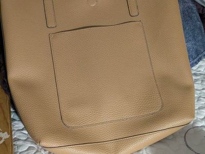 Rosetta Tan Faux Leather Reversible Tote Bag with Inner Pouch and Front Pocket