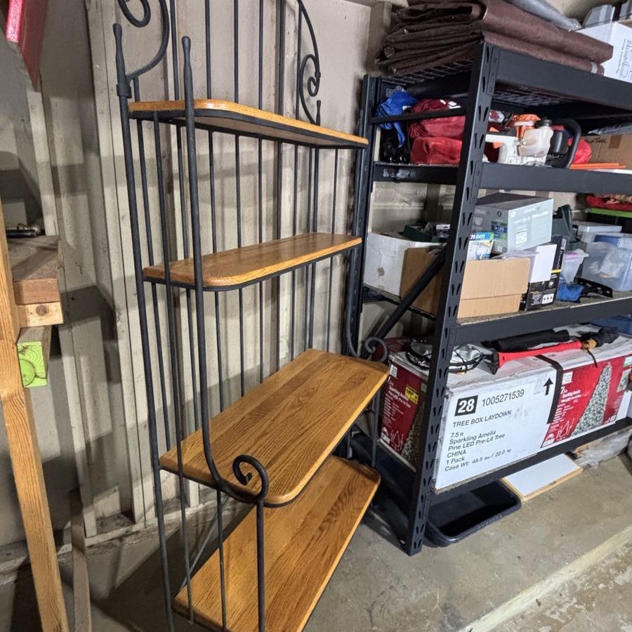 Wrought Iron Bakers Rack with Wood Shelves - Versatile Storage & Display