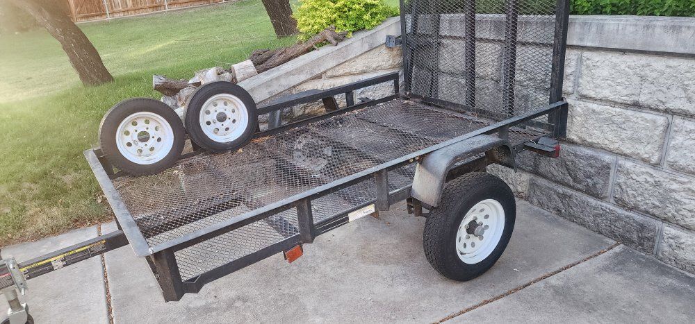 Utility Trailer 4' x 8' with Mesh Floor and Ramp Gate, Includes Spare Tires