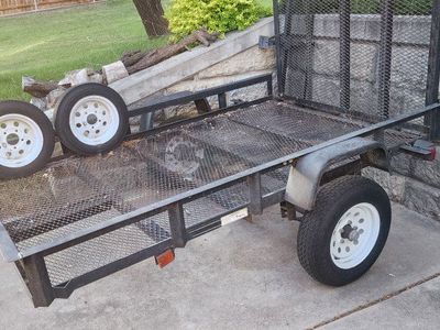 Utility Trailer 4' x 8' with Mesh Floor and Ramp Gate, Includes Spare Tires