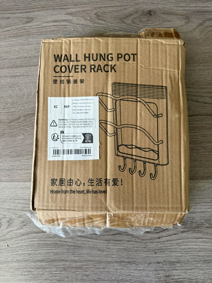 Wall Hung Pot Lid Rack – Double Layer + Hooks – Open Box Never Used – Cream – Lehi
