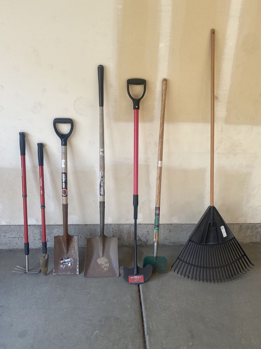 Gardening Tool Lot - Shovels, Rake, Hoe, Cultivator - Various Brands - Great for Yard Work