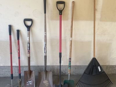 Gardening Tool Lot - Shovels, Rake, Hoe, Cultivator - Various Brands - Great for Yard Work