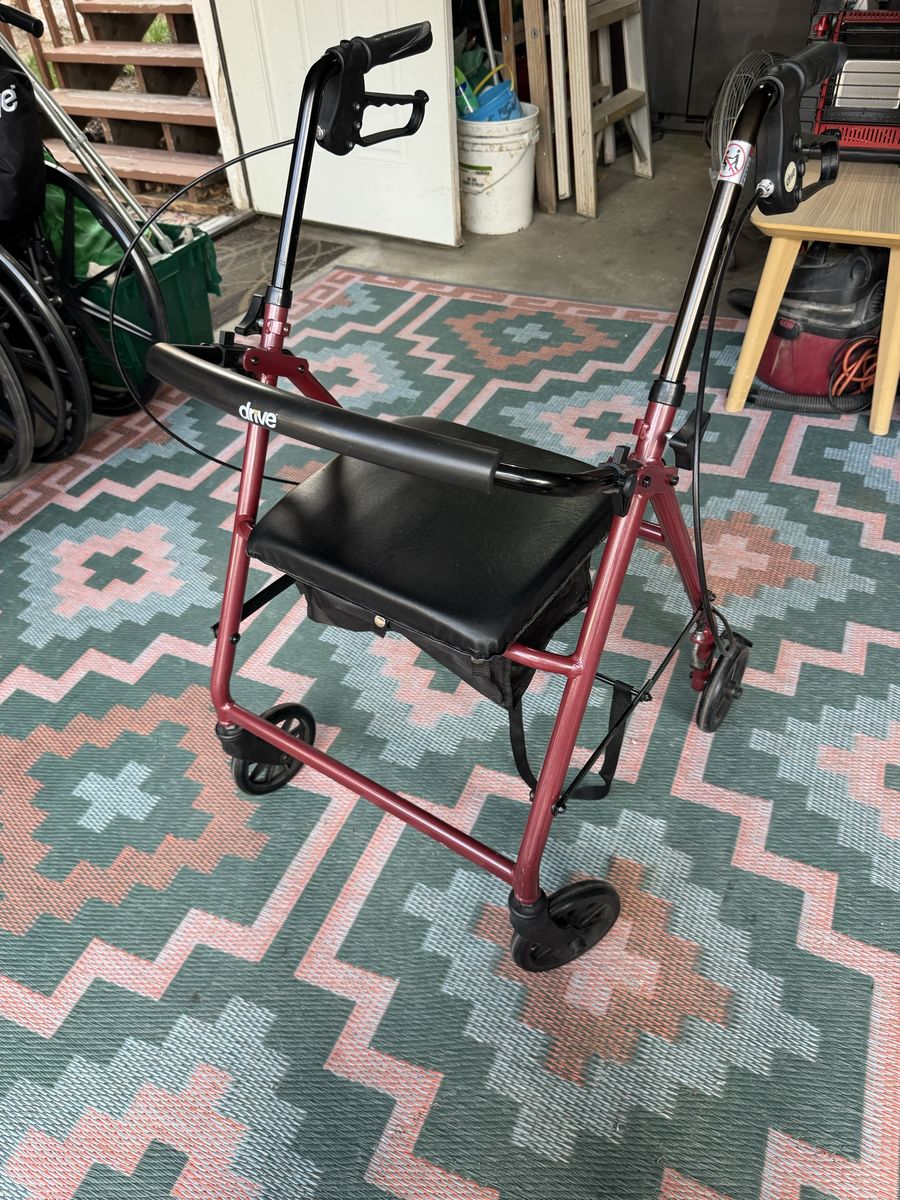 Drive Seat Walker with Back Rest and Storage Red