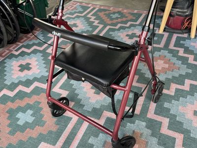 Drive Seat Walker with Back Rest and Storage Red