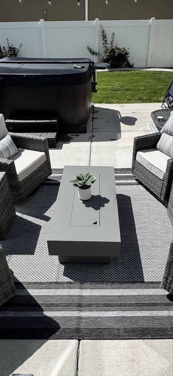 Outdoor Gray Propane Fire Pit Table, Rectangular 47.63" L x 23.62" W - Patio Heater
