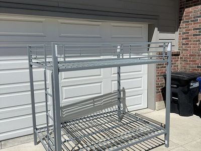 Gray Metal Bunk Bed Frame with Ladder
