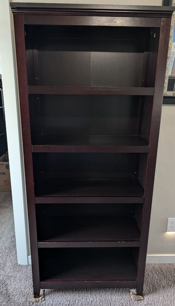 Tall Dark Brown Wood 5-Shelf Bookcase