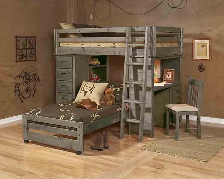 Solid Wood Loft Bunk Bed Grey Drift Wood W Desk