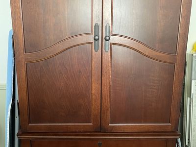 Dark Wood Armoire Wardrobe with 2 Drawers & Cabinet Storage (from Ashley furniture)