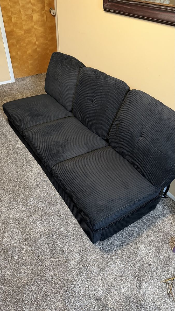 Black Corduroy 3-Seater Ultra Low-Profile Floor Lounge & Gaming Sofa