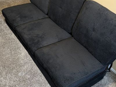 Black Corduroy 3-Seater Ultra Low-Profile Floor Lounge & Gaming Sofa