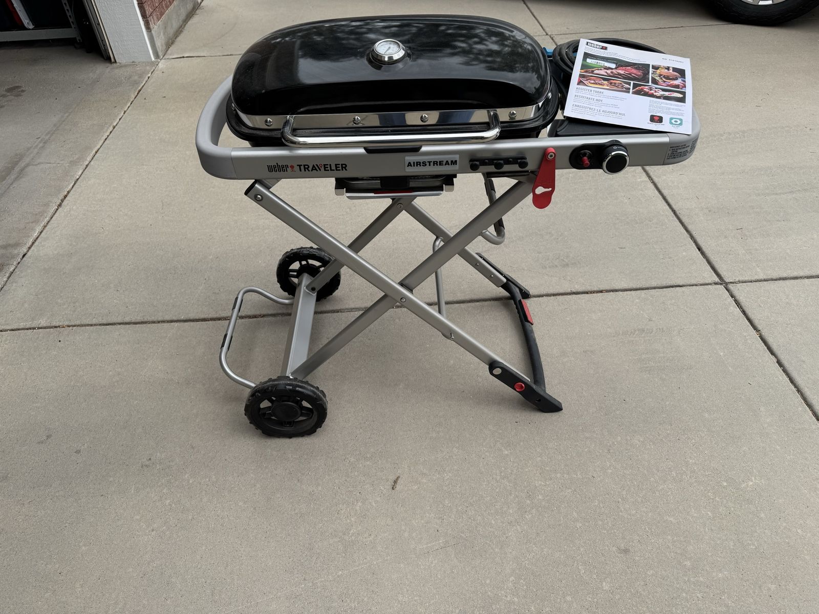 Weber Traveler Airstream Portable Gas Grill w/ Stand - Black/Silver, New Condition