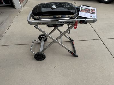 Weber Traveler Airstream Portable Gas Grill w/ Stand - Black/Silver, New Condition