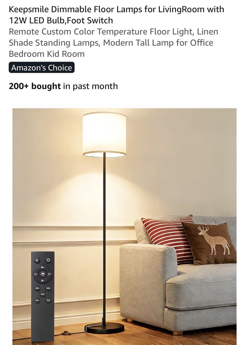 Pair of Modern Dimmable Floor Lamps with Remote Control - Black Finish