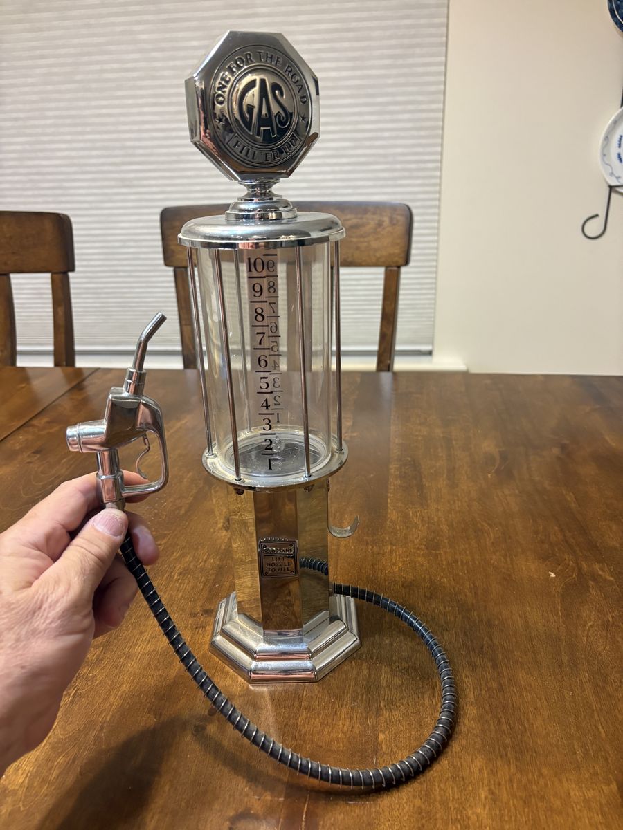 Vintage Style "One For The Road" Chrome Gas Pump Liquor Dispenser