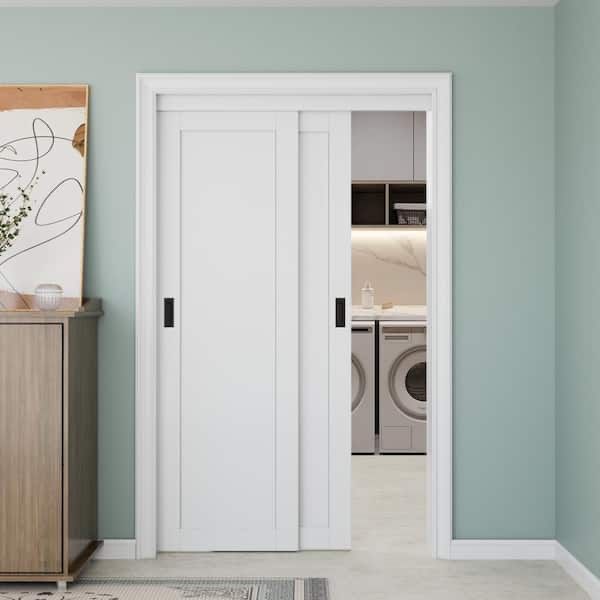 48 in. x 80 in. Sliding Door with Hardware 1-Panel White Primed Finished MDF