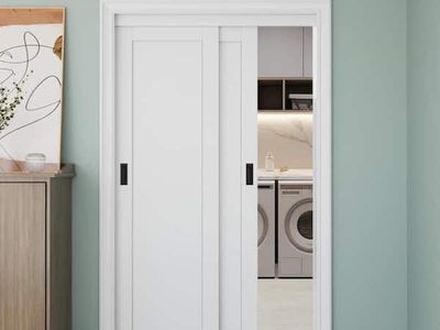 48 in. x 80 in. Sliding Door with Hardware 1-Panel White Primed Finished MDF
