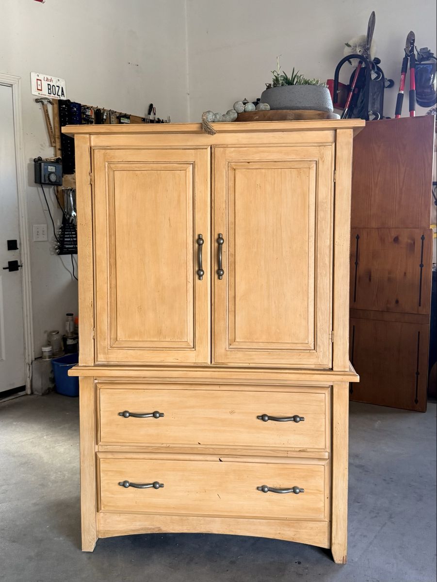 Solid Wood Armoire - Golden Honey, 60" H x 40" W x 21.5" D, Drawers & Doors Work