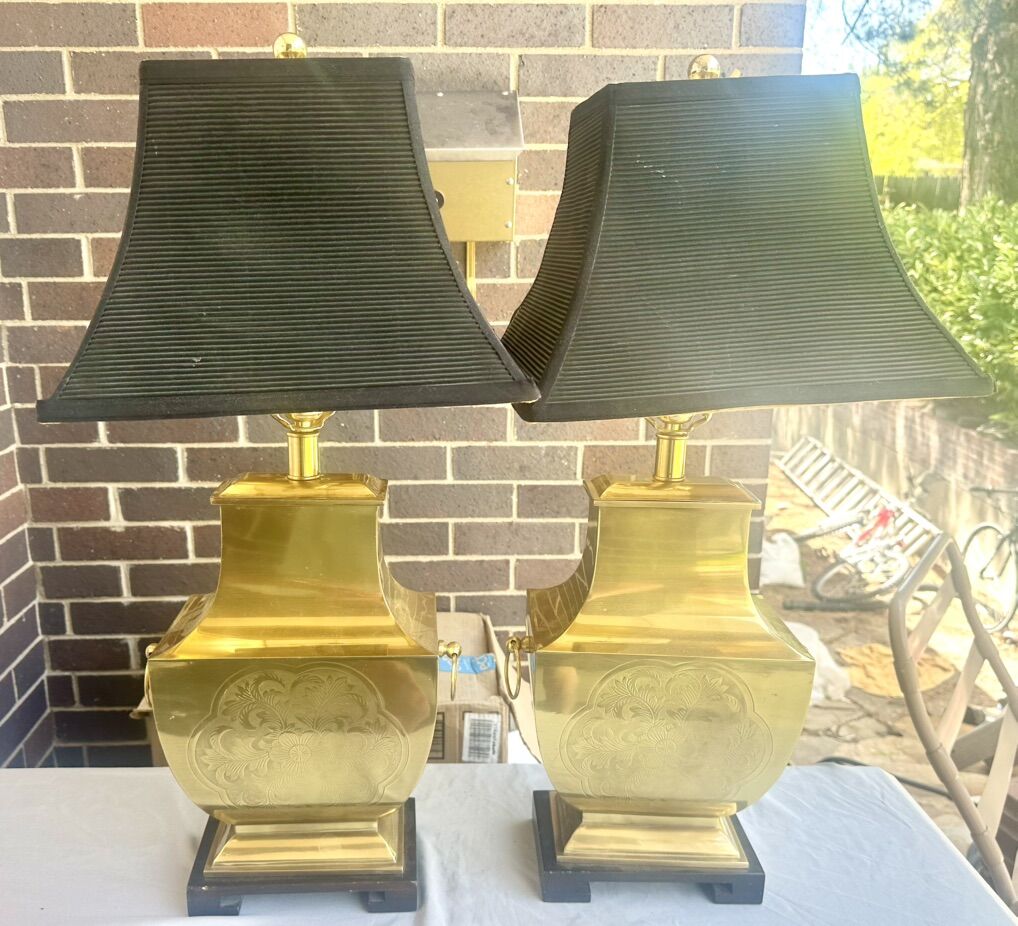 Vintage Pair Of Brass Table Lamps