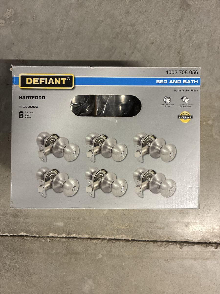 Defiant Hartford Bed and Bath Door Knobs Satin Nickel Finish 6-Pack