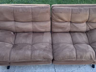 Brown Velvet-Like Futon Couch - 70" Wide, Converts to Sleeper