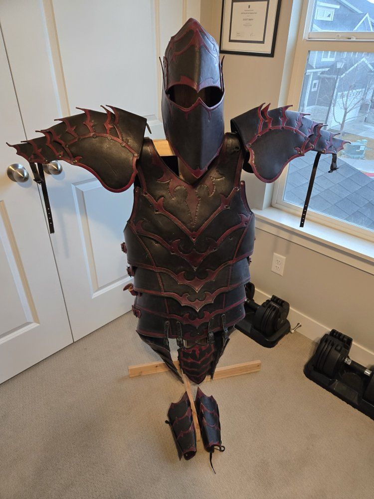 Custom Black & Red Leather Cosplay Armor Set - Fantasy LARP Warrior Costume, Full Body Adult