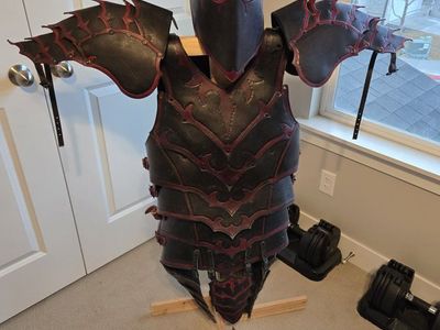 Custom Black & Red Leather Cosplay Armor Set - Fantasy LARP Warrior Costume, Full Body Adult