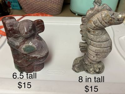 Assorted Gemstone Carvings & Crystals - Seahorse, Koala, Frogs, Trees, Amethyst - Blue Light Active