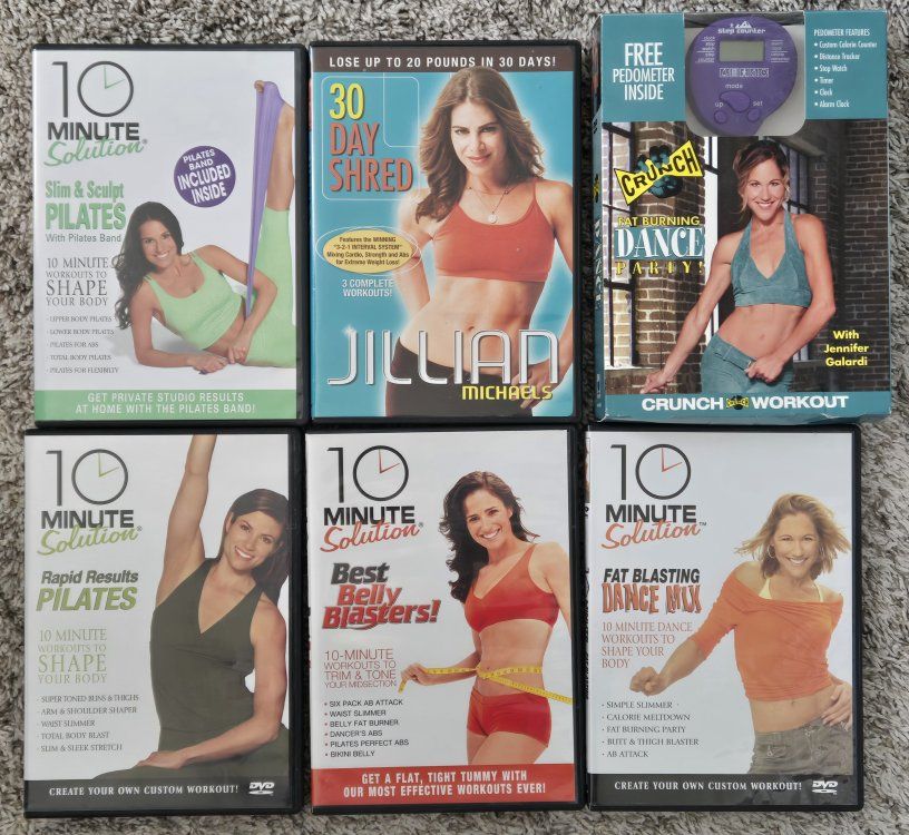 Jillian Michaels, 10 Minute Solution, Crunch Fitness DVD Workout Lot - Pilates, Dance, Shred