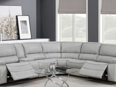 New 6-Piece Gray Power Motion Sectional Sofa Set - Modern Modular Design with Built-in Consoles