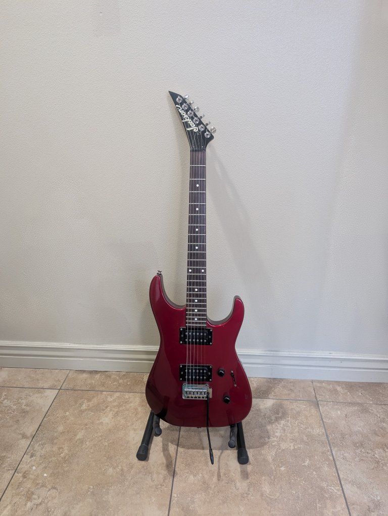 Jackson red guitar.