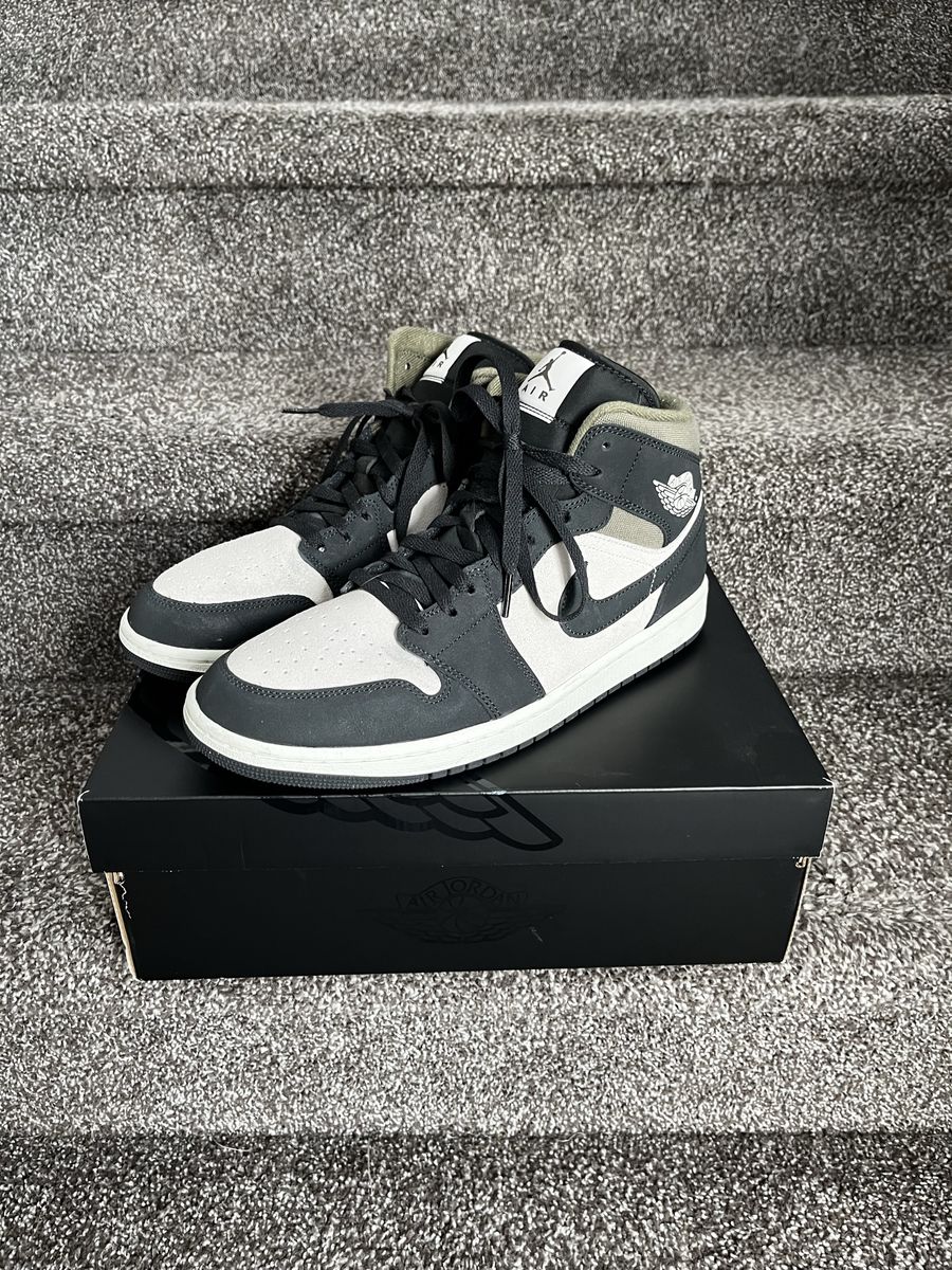 Nike Air Jordan 1 Mid Dark Green Suede Black White Sneakers - Men's Size 11