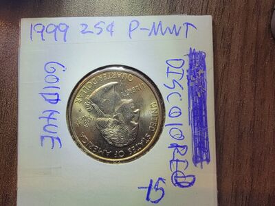 1999 quarter., with a gold hue.