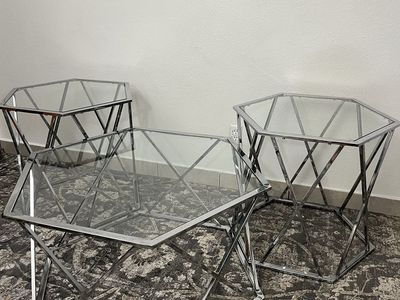 Modern Chrome & Glass 3-Piece Table Set