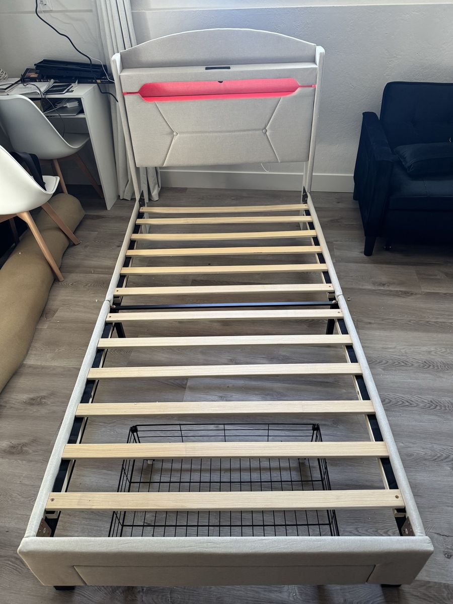 Twin Bed Frame with Charger plugins and LED lights