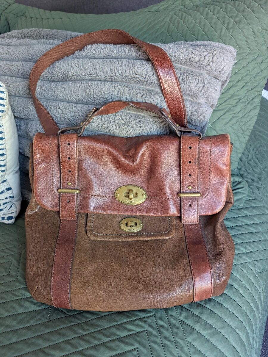 VINTAGE FOSSIL Leather Messenger Bag Purse &Wallet