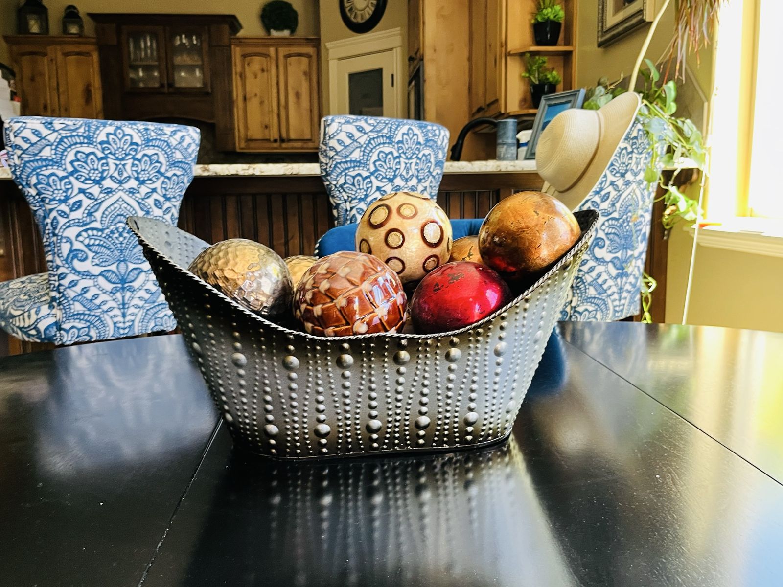 Decorative Bowl with Orbs - Rustic Farmhouse Style Table Decor Accent