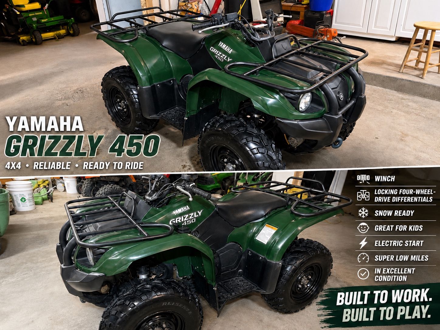 2007 YAMAHA GRIZZLY 450 4x4 — ONLY 1,000+ MILES — $4,250