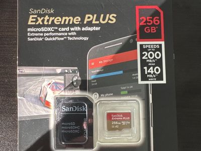 SanDisk Extreme PLUS 256GB microSDXC Card with Adapter - 200MB/s Read, 140MB/s Write, 4K UHD