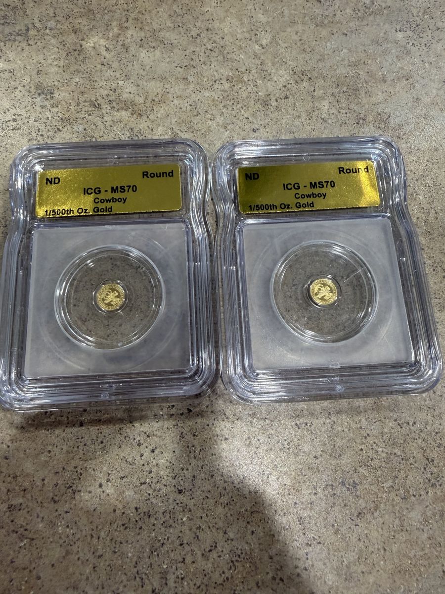 2x ICG MS-70 Cowboy 1/500th Oz. .999 Fine Gold Round Coins - Certified ND